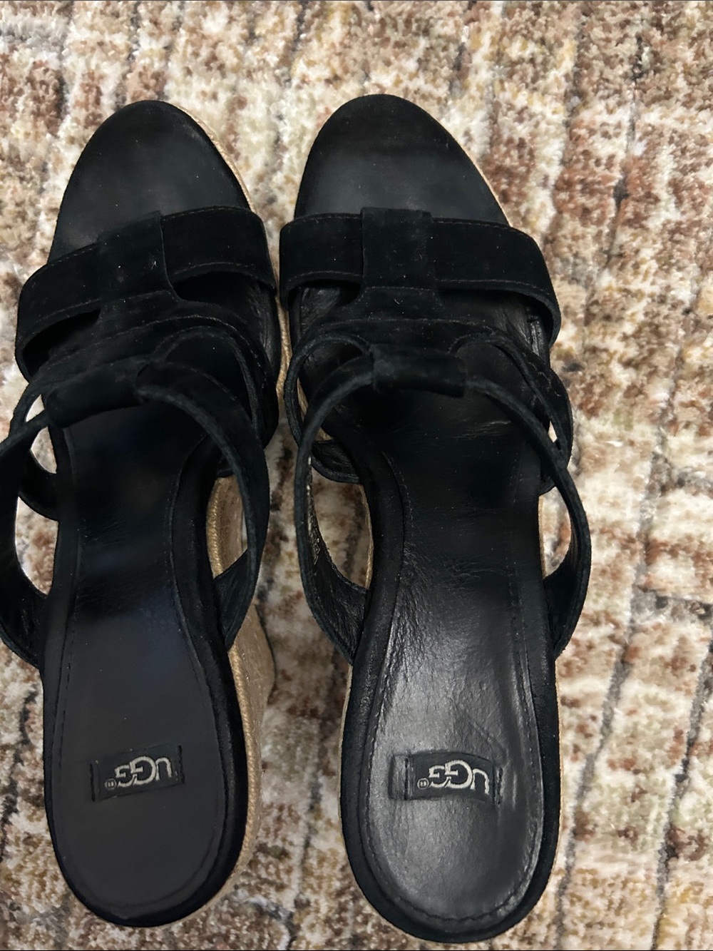 UGG Black Suede Strappy Espadrille Wedge Sandals Size 9 Like New